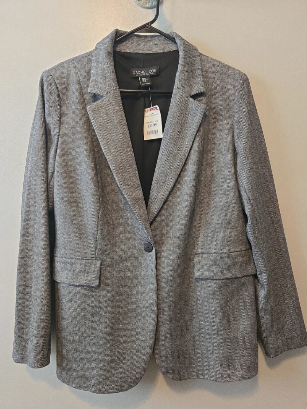 Rachel Zoe Gray Herringbone Women's Blazer Sz. XL NWT Lined 1 Button